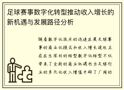 足球赛事数字化转型推动收入增长的新机遇与发展路径分析